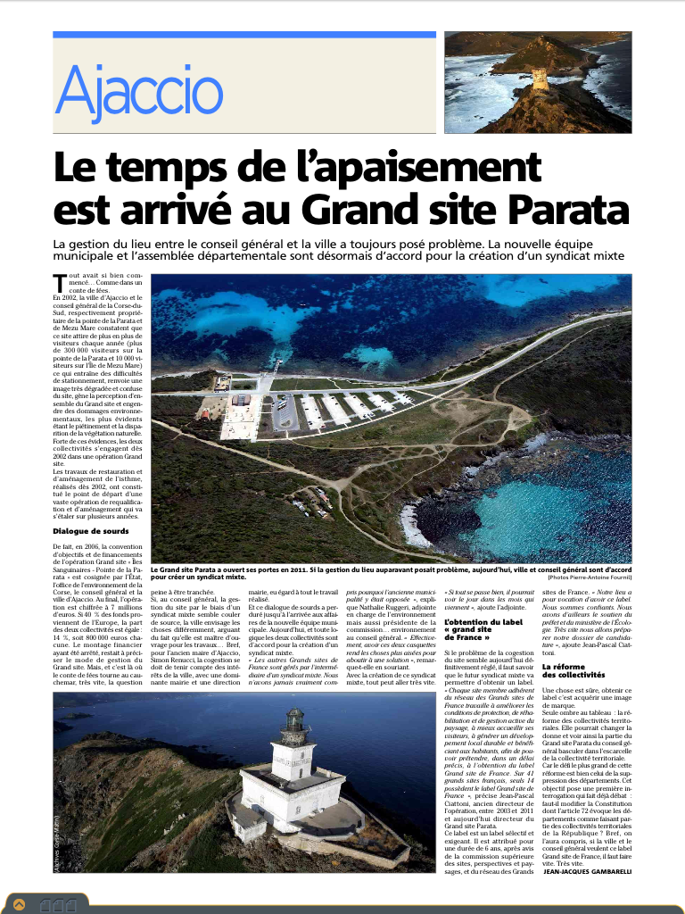 Le site de la parata sur Corse Matin (mi-course)